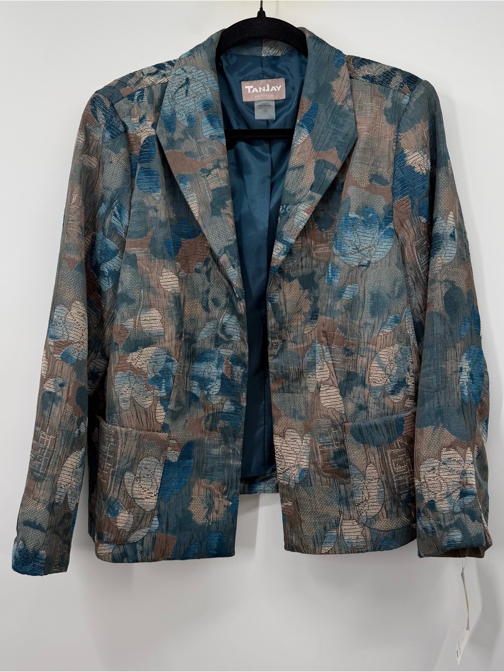 TanJay Teal and Taupe Floral Jacquard Blazer